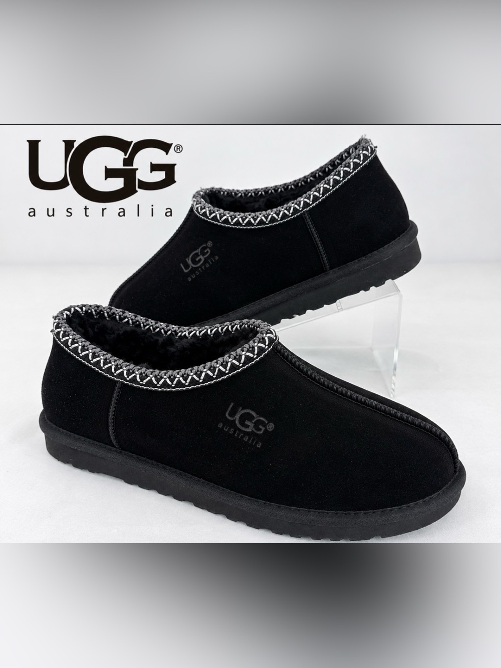 UGG Women Black Suede Slip-On Moccasin Loafers with Contrast Stitching Size 13